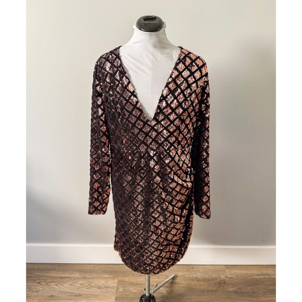 Akira Bronze Sequin Shift Dress